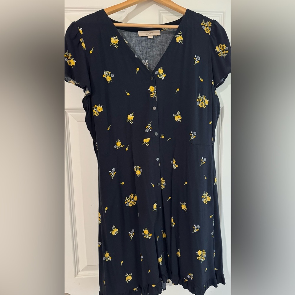 Loft Floral Button-Down Floral Navy Dress